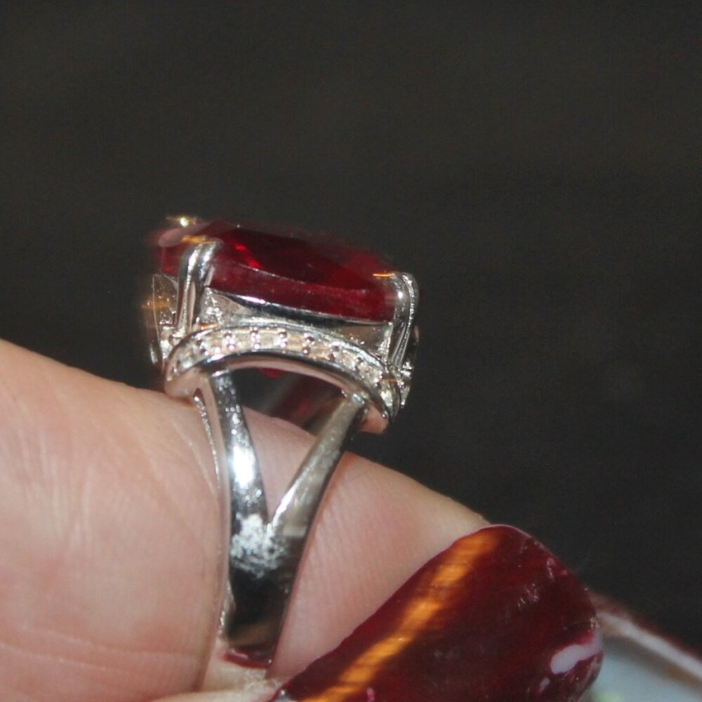 925 Sterling Huge Ruby Double Shank Designer Stat… - image 5